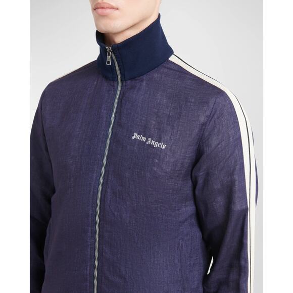 PALM ANGELS Classic Linen Logo Jacket In Navy Blue - Picture 8 of 10